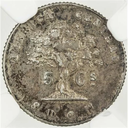 Costa Rica: Republic 5 Centavos 1875 GW, NGC AU 50, KM# 110 Silver Coin
