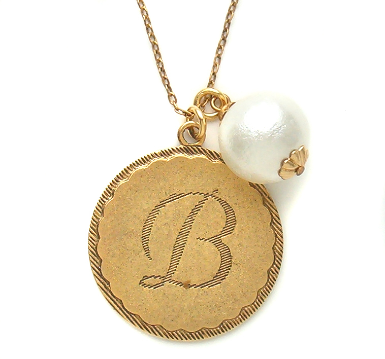 John Wind Jewelry Necklace Maximal Art Gold Sorority Gal Initial Pom