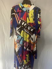 New No Name Multicolor Bodycon Dress Size 2XL. 3/4 Front Zip & Sleeves Belted