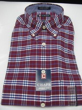 Chaps L/S Dress Shirt Oxford Cloth  Size 15-15 ½ - 32/33 Burgundy Check New 