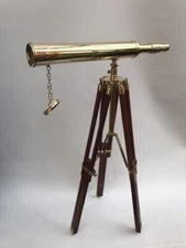 18 Inch Telescope With Wooden Antique Nautical Table Standing Brass Tripod Stand