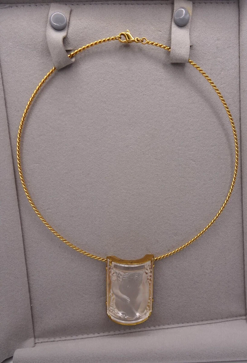 Vintage Lalique Crystal Enfants Pendant Gold Plated Twisted Rope