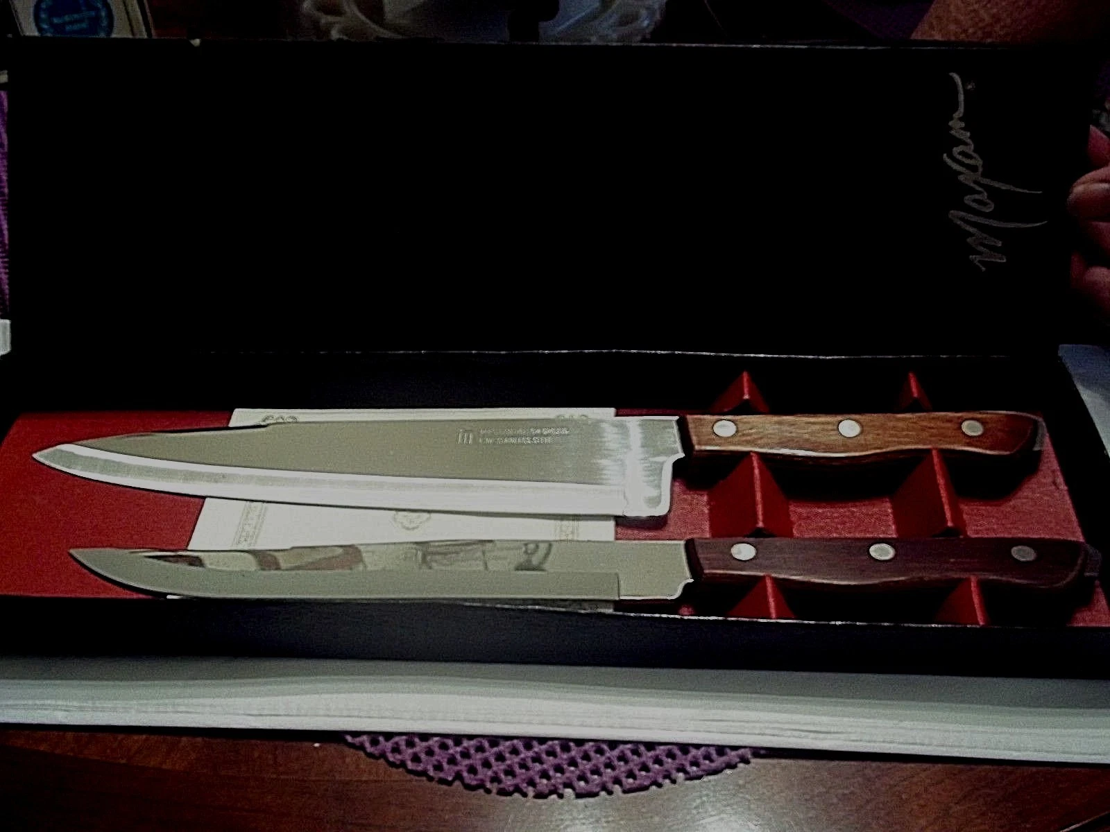 Maxam Japan Stainless With Wood Handles 9" Chef and 8" Carving Knife Set NIB