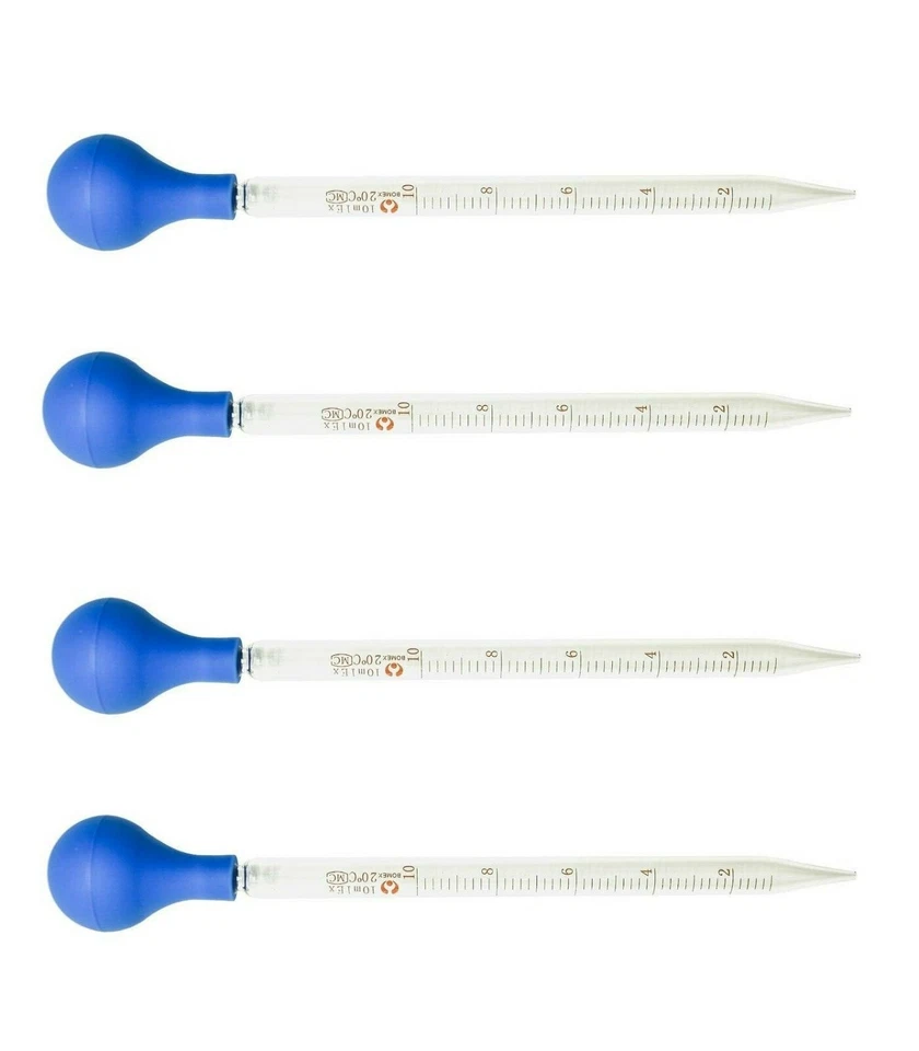 4Pk 10ml Glass Graduated Dropper Pipettes Lab Dropper with Red Rubber Cap&Scale - Image 4 of 4