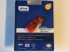 One 1 Ativa Memory Card USB Drive  SD/SDHC 755-109  Red  New
