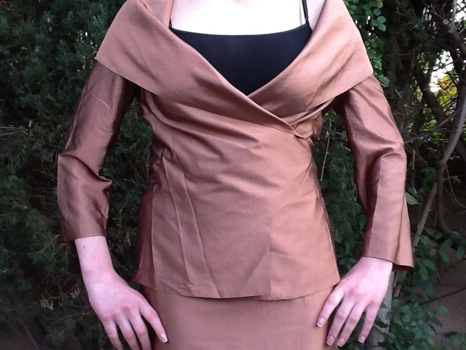 Max Mara 裙套装 2 件 Pianoforte 100% 真丝,金属棕色,意大利 尺寸 44 — 第 2/4 张图片