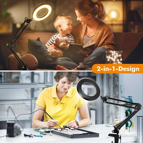 Lupe mit Licht und Ständer 10X Lupenleucht Dimmbare LED Schreibtischlampe 2-in-1 - Bild 12 von 12