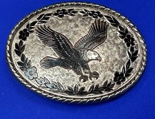 Patriotic Eagle In Flight Etched Swirl Design Mixed Material Belt Buckle