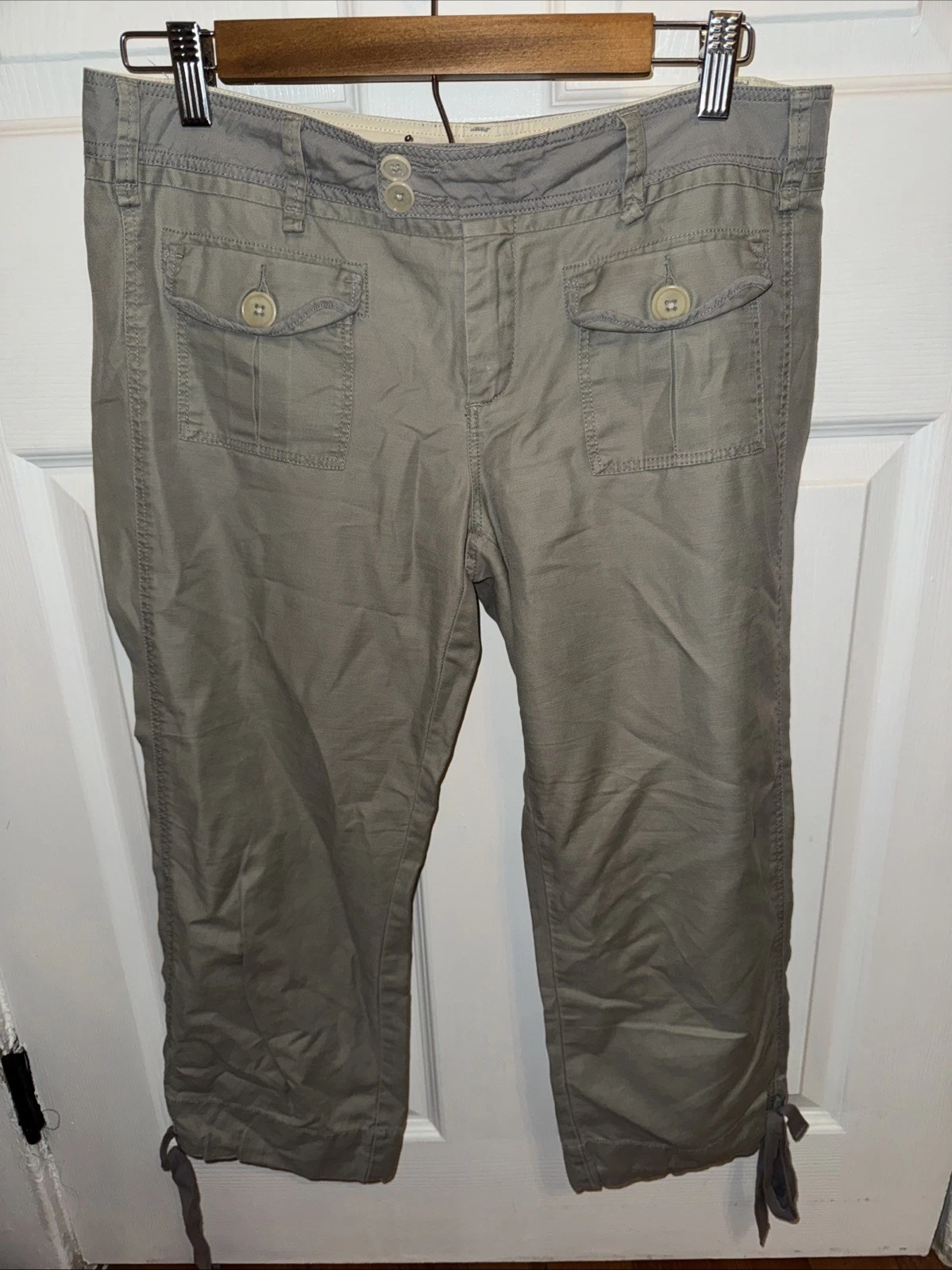 G1 Women’s Cotton Linen Gray Green Capris Crop Size 6 Cool Lightweight 22in
