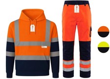 Hi Vis Hoodie & Cargo Trousers Set Reflective Fleece Lined 500D Oxford Workwear