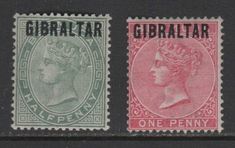 Gibraltar 1886 QV ½ d & 1d Sc 1 - 2 Both VLH VF CV $116.50