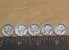 MERCURY DIME MIXED LOT 5PCS 1935-1939 YEAR RUN USA COINS ACTUAL SHOWN 90% SILVER