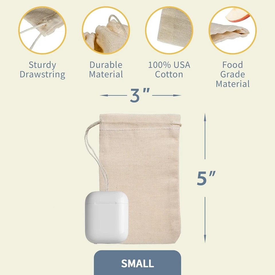 Small Reusable Muslin Bags - 3x5 Inch - Pack of 100 - Cotton - Image 4 of 4
