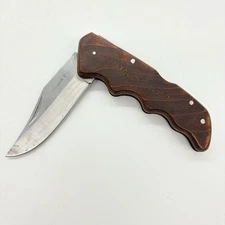 Maxam Nighthawk V 3.5" Blade Folding Knife 5" Wood Handle Happy Hunting