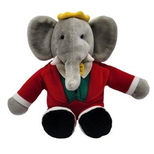 Gund Babar Plush Gray 16" Red Green Suit Crown King Elephant Stuffed 1988 VTG