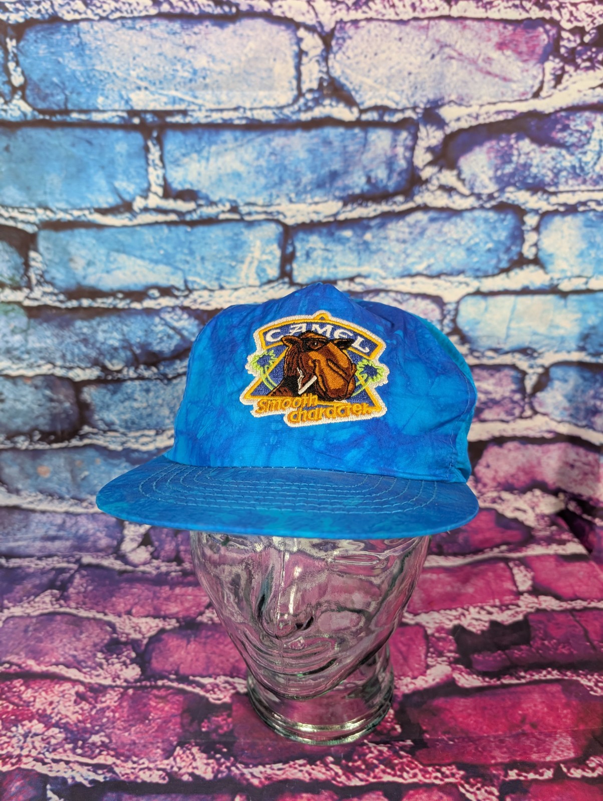 Vintage 90s Joe Camel Smooth Character Blue Tie Die Snapback Hat Cap Beach