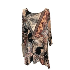 Attitudes By Renee Paisley Abstract Long Sleeve Blouse Multi Brown Size 2X