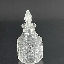 Vtg Small Pressed Clear Glass Bottle with Stopper  Perfume Scent Vanity  Prop