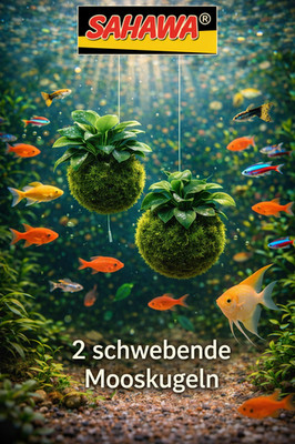 2er-Pack Schwebende Riesen-Mooskugeln 5 7 cm mit Anubias   Aquarium Deko SAHAWA