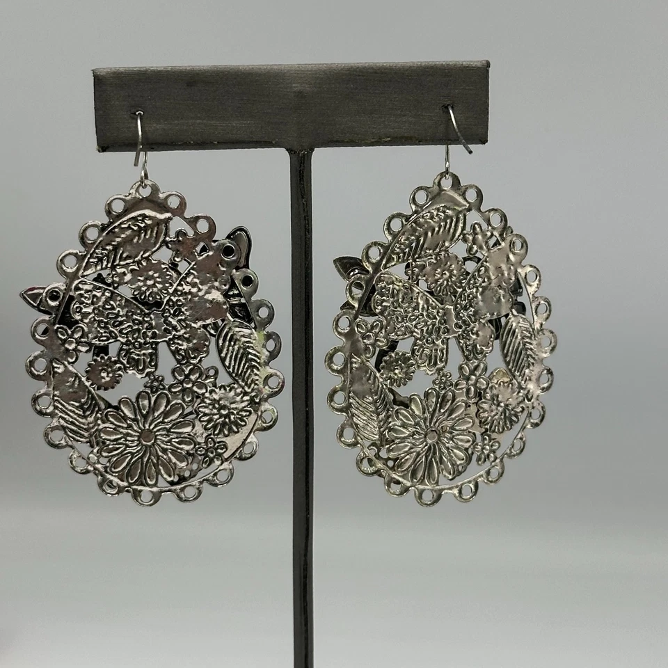 Pendientes Mariposa Tono Plata Multicolor Esmalte Cuelga Declaración Foto 4 de 4