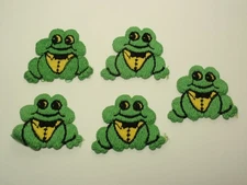 Lot of 5 Vintage Embroidered Frog Sew-On Patch Patches Applique
