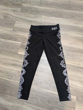 Victoria's Secret PINK black leggings with a white and silver rhinestone bling
