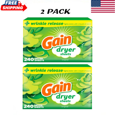 Gain Dryer Sheets Anti-Static Fabric Softener, Original Scent,240 Count (2 Pack)