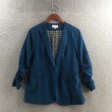 Skies Are Blue Raja Collarless Blazer Jacket Womens L Blue Long Sleeve Casual