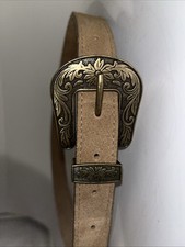 Women  s Western Cowgirl Leather Light Brown Suede Belt  Floral Buckle 29  - 36  