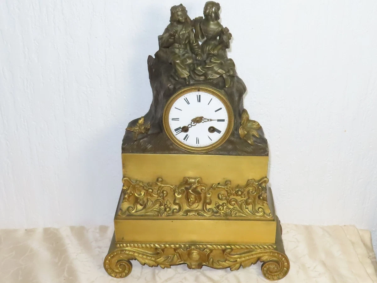 ANTICO OROLOGIO DA Tavolo Camino Floreale Stile Liberty A 1900 Bronzo