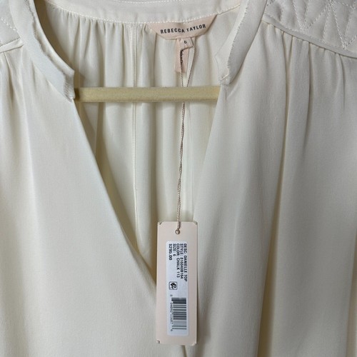 NWT Rebecca Taylor Drapey Cream 100% Silk Danielle Faux Wrap Keyhole Back Top 6 - Picture 3 of 13