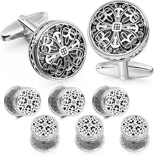 Retro Pattern Cufflinks and Tuxedo Shirt Studs Set for Men Wedding Birthday Part