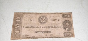 1862 Confederate States 2 Dollar Bill Note Money Currency 