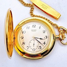 SEIKO Pocket Watch Quartz Small Second Gold Color Working