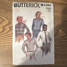 Butterick 3364 Mens Shirt Sewing Pattern Sportswear Size 36 Vintage Original