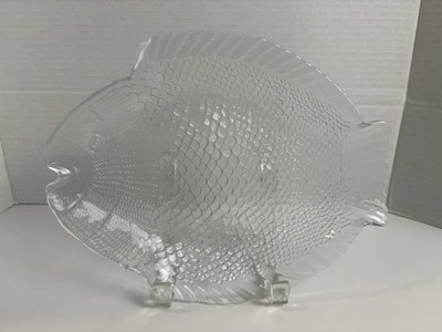 Vintage Pasabahce Marine Figure Fish Plates Lot Of 3 Clear Glass Embossed Back