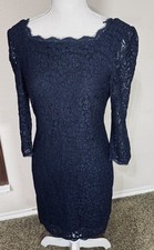 Adrianna Papell Navy Blue Lace Formal Dress Sheath Cocktail Party Wedding Sz 6P
