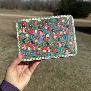 Vintage Christmas Cookie Tin Enesco Toy Soldier Apples & Candles