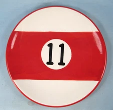 Sonoma Fun & Games Striped Red 11 Ball Snack Appetizer Plate Billiard Pool (O)