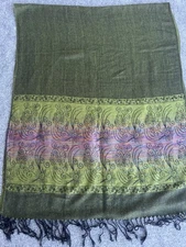 Elegant Soft Long PASHMINA Scarf Wrap Shawl Green Multi Color Metallic 70”X28”.