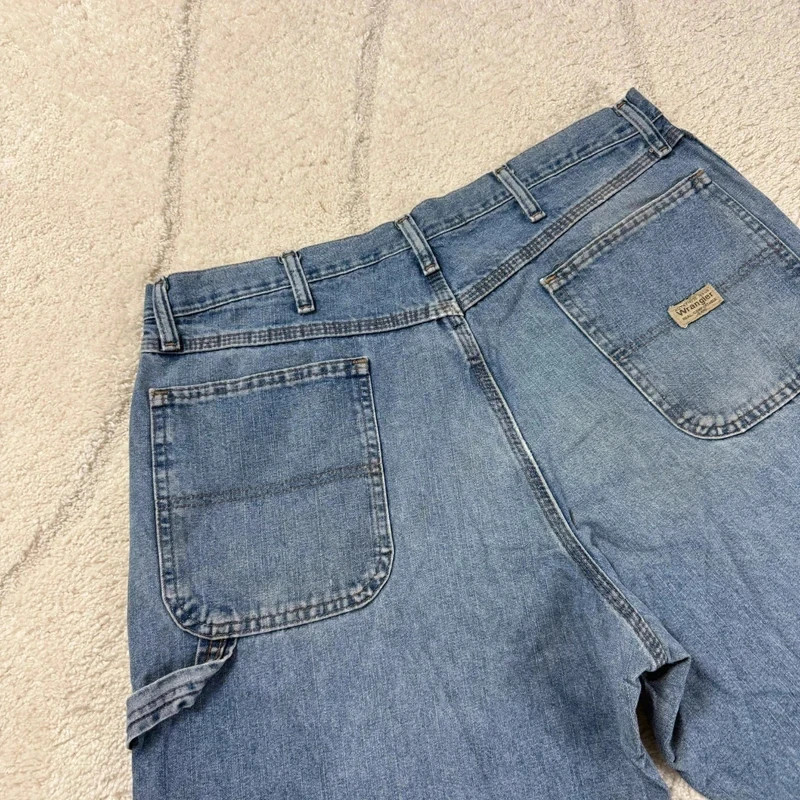 VTG Wrangler 90s Baggy Oversized Relaxed Blue Sz 36 Carpenter Denim Shorts Jorts image 6