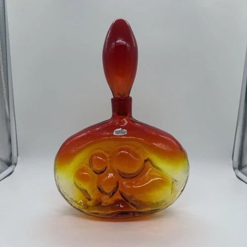 Blenko Handcrafted Amberina Art Glass Decanter Stopper Mid Century Modern