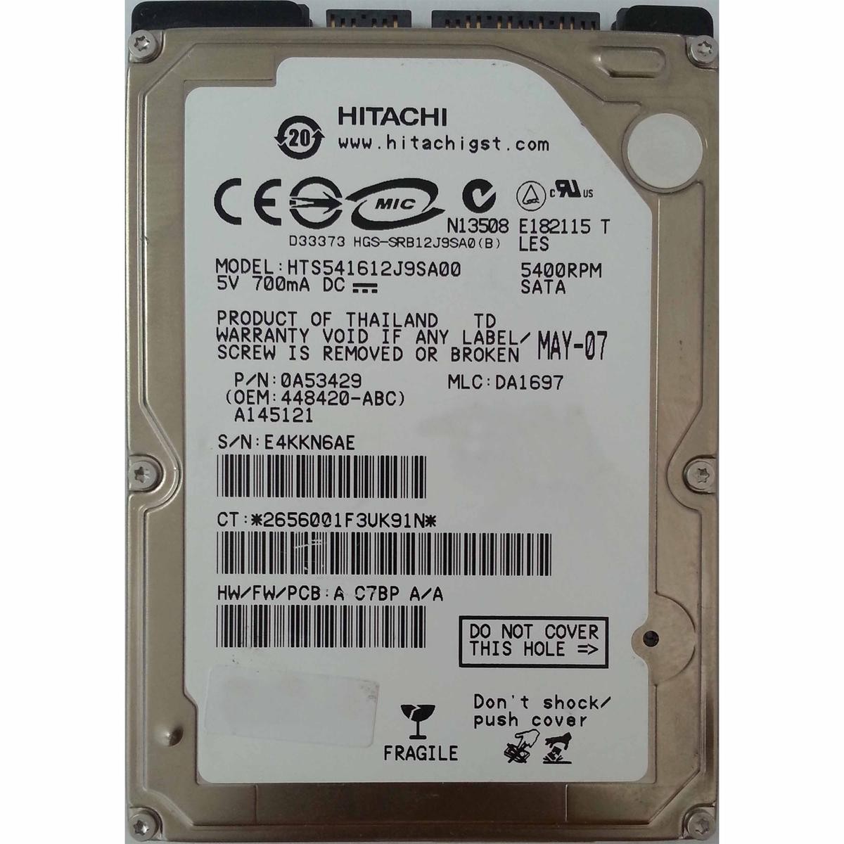 Disque Dur hitachi 120GB 5400RPM 2.5  5V 700mA HDD SATA