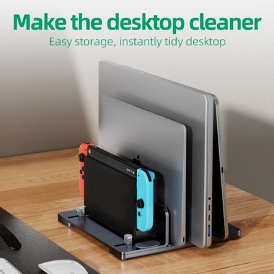 Adjustable Vertical Laptop Stand Desk Space Efficient Aluminum Notebook Holder
