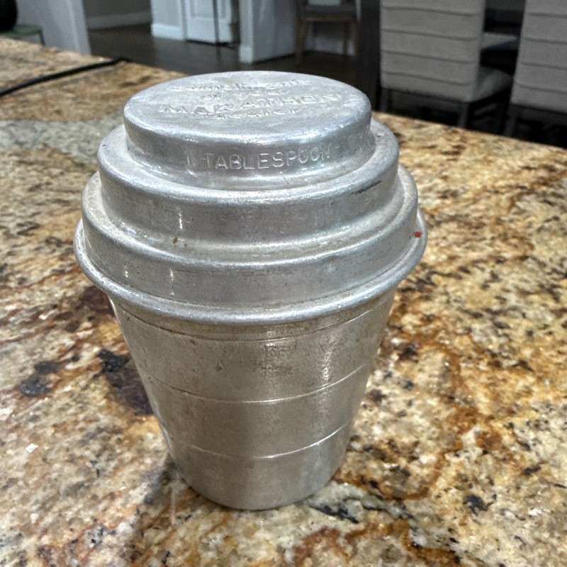 Vtg Marathon Oil & Gas Tin 1950s Martini Mixing Shaker Cup Dealer Promo