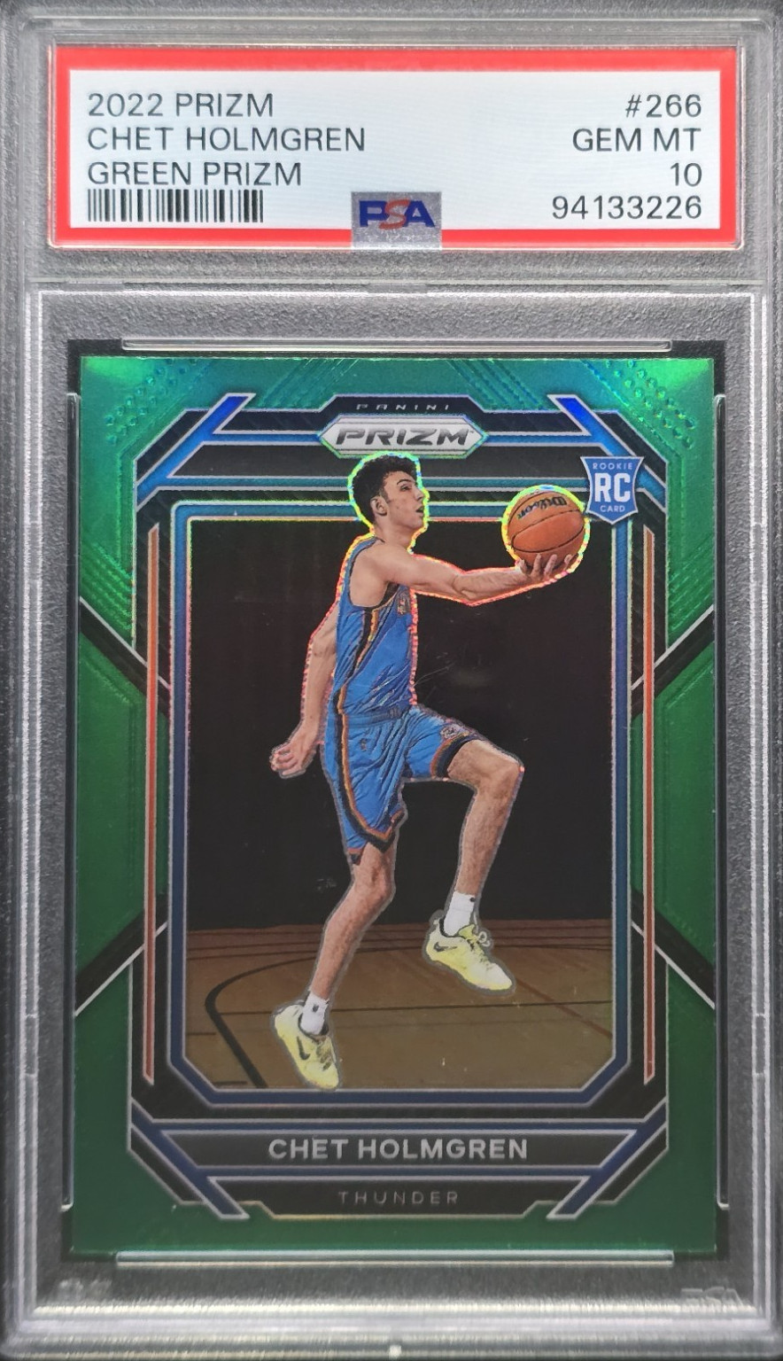 2022 Prizm Green Prizm #266 Chet Holmgren RC - OKC Thunder - PSA 10 GEM MT