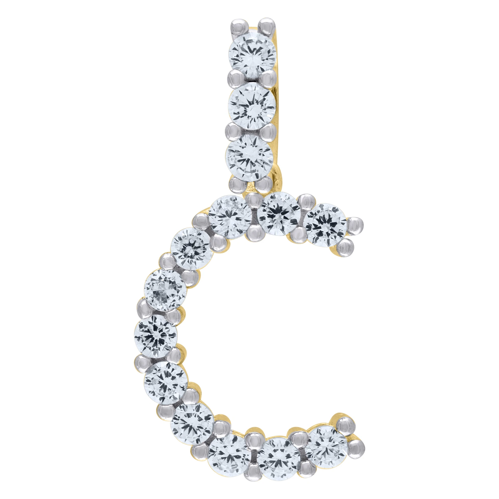.925 Sterling Silver CZ Initial C Small Pendant Unisex Yellow Rhodium 30mm Charm