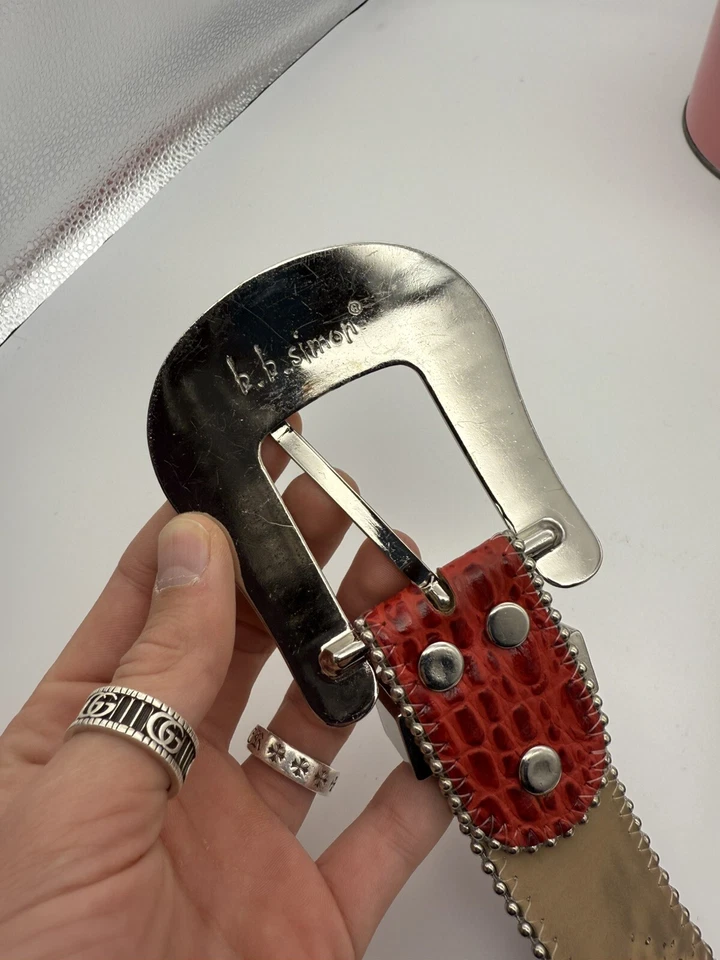 Cinturón de cuero rojo cristal BB Simon Swarovski 34 XL Foto 3 de 4