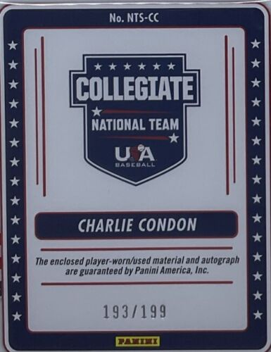 Charlie Condon Rookie Auto RC AU MEM PSA 9/10 -2024 Panini USA /199 Rare, Pop. 2 - Picture 7 of 8