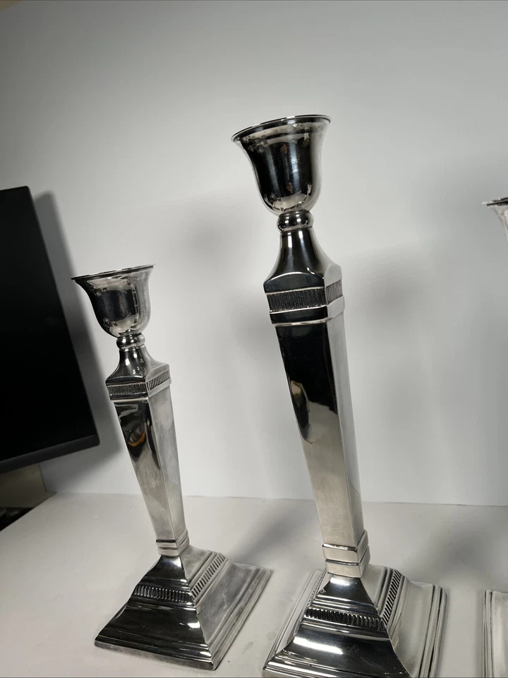 Lote de 3 candelabros Pottery Barn Silver Taper Maxfield Hotel (1) 14,5 (2) 11,75 Foto 2 de 4